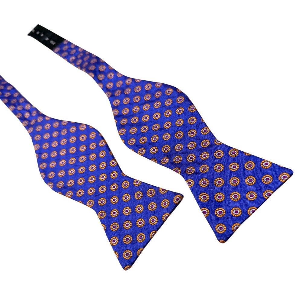Ted Baker Bow Tie Blue Silk Medallion Geometric Adjustable Self-Tie Formal